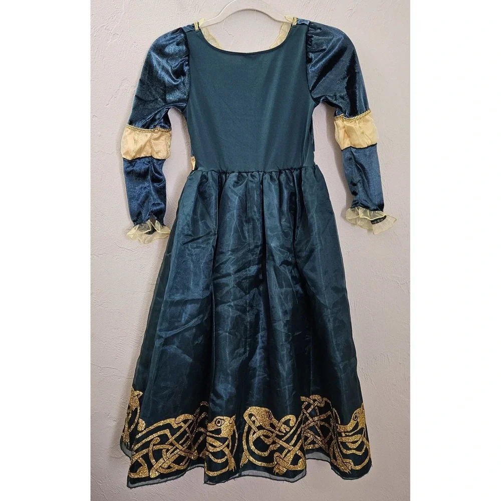 Disney Store Merida Premium Costume Size 7/8 Brave Teal Velvet Gold Dress-up